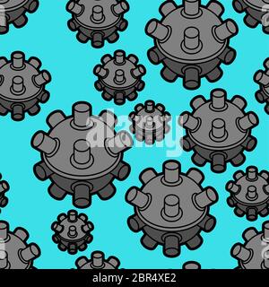 Naval mine pattern seamless. Underwater bomb background. vector texture Stock Vector
