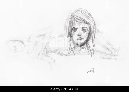 sketch of human eye and shadow around it hand-drawn by black pencil on  white paper Stock Photo - Alamy