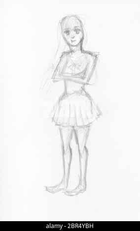 Fashion Sketch of Girl in Short Dress Stock Vector - Illustration of brush,  glamour: 140664166