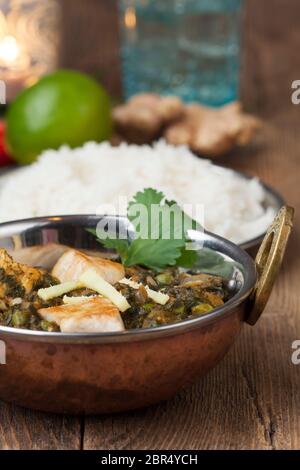 indian murgh palak dish with rice Stock Photo