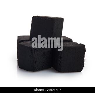 Cubes of coconut coal for a hookah (shisha, hooka) isolated on a white background. Stock Photo