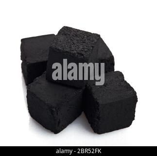 Cubes of coconut coal for a hookah (shisha, hooka) isolated on a white background. Stock Photo