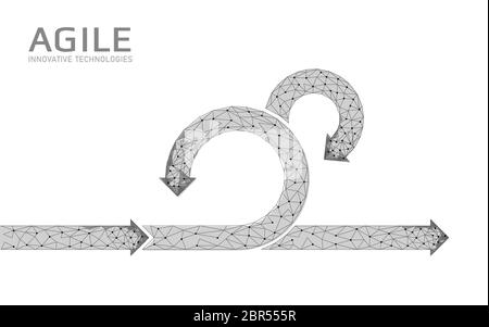 Agile development project lifecycle. Test system strategy concept. Circle arrow symbol low poly flexible planing. Vector illustration Stock Vector