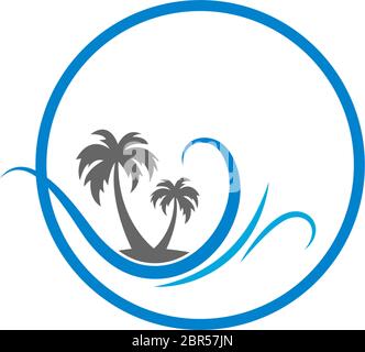 tree palm wave logo icon illustration Stock Vector