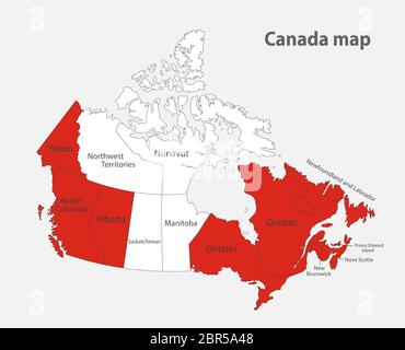 Map of the Canada in the colors of the flag with administrative divisions vector Stock Vector