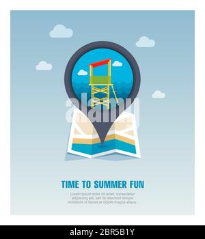 Lifeguard tower vector pin map icon. Beach Map pointer. Summer Map ...