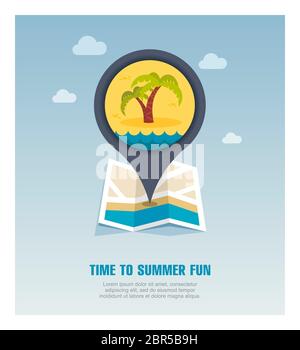 Island beach vector pin map icon located on the map. Summer time Map ...