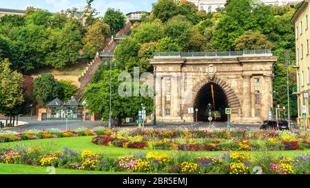 Funicular and road through tunnel in Budapest, Hungary Stock Photo