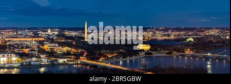 Panorama Aerial view of Washington DC cityscape from Arlington Virginia USA. Stock Photo