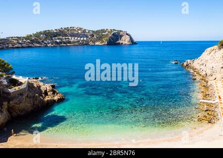 Elevated view of Cala Fonoll beach in north west of Majorca palma island in Spain Stock Photo