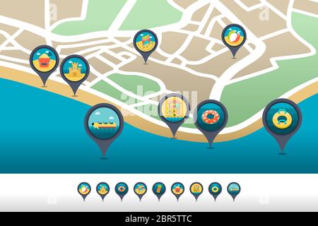 Kite vector pin map icon. Beach Map pointer. Summer Map markers ...