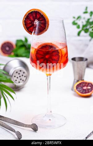 Aperol spritz cocktail with blood orange Stock Photo