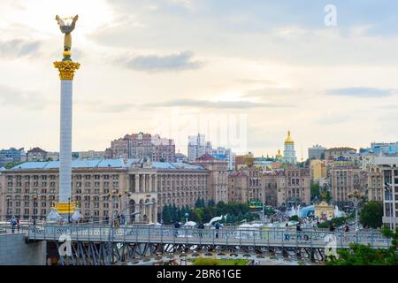 KIEV, UKRAINE - MAY 25, 2019: Skyline of Independence square (Maidan Nezalezhnosti) - is the main square of Kiev. Kiev capital of Ukraine Stock Photo