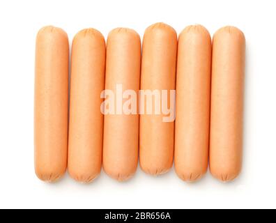 Sausages isolated on white background. Top view Stock Photo