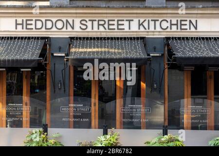 Heddon Street Kitchen, part of the Gordon Ramsay restaurant empire seen in London.According to documents filed with Companies House, the star worth around £185 million has registered charges with Barclays bank against 16 firms to secure the future of his restaurants during the coronavirus crisis. Gordon Ramsay takes out bumper loans to secure the future of his restaurant empire. Stock Photo