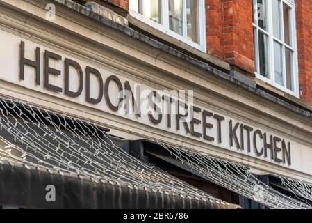 Heddon Street Kitchen logo, part of the Gordon Ramsay restaurant empire seen in London.According to documents filed with Companies House, the star worth around £185 million has registered charges with Barclays bank against 16 firms to secure the future of his restaurants during the coronavirus crisis. Gordon Ramsay takes out bumper loans to secure the future of his restaurant empire. Stock Photo