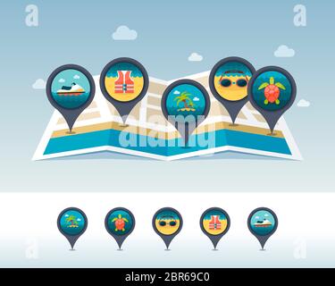 Sea turtle vector pin map icon. Beach Map pointer. Summer Map markers ...