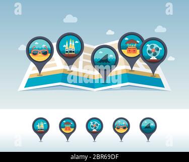 Shark fin vector pin map icon. Beach Map pointer. Summer Map markers ...