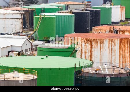 Storage tanks depot for oils fuels chemicals. Stock Photo