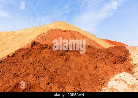 Earth sand soil colors on construction landscape embankment Stock Photo