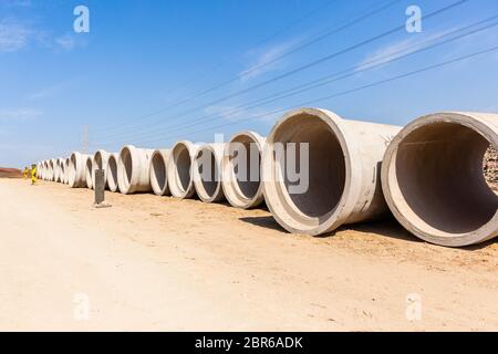 Countryside new roads construction storm drain pipes earthworks engineering landscape Stock Photo