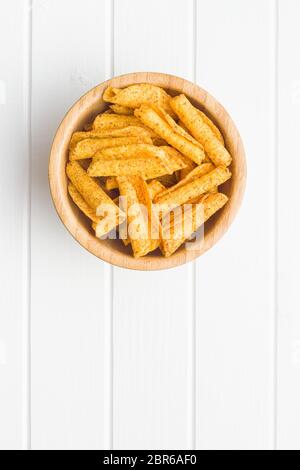 Rolled tortilla chips in bowl. Stock Photo