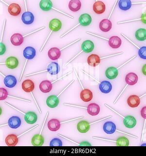 Many lollipops with different colors and flavors on pink background Stock Photo
