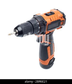 Cordless drill screw gun with screw drive (screw bit) isolated on a white background Stock Photo