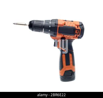 Cordless drill screw gun with screw drive (screw bit) isolated on a white background Stock Photo