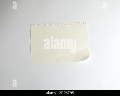 empty rectangular white sheet torn out of spiral notepad on a white background Stock Photo