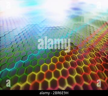 Colored graphene. Conceptual abstract background image with graphene structural pattern. 3D illustration. Stock Photo