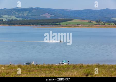 Albert falls dam summer landscape public fishing ski boats holidays. Stock Photo