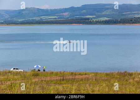 Albert falls dam summer landscape public fishing ski boats holidays. Stock Photo