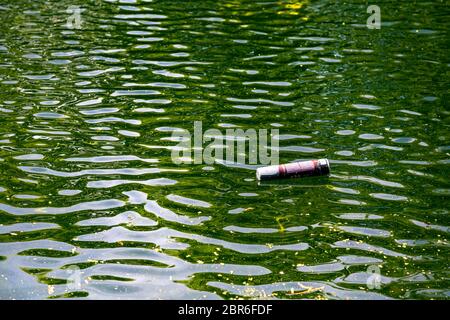 Rubbish floating in Regents Canal, TowerHamlets, London, UK Stock Photo