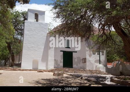 Ancient church in Purmamarca, Jujuy Province, Argentina. Purmamarca is located at the Quebrada de Purmamarca considered part of the Quebrada de Humahu Stock Photo