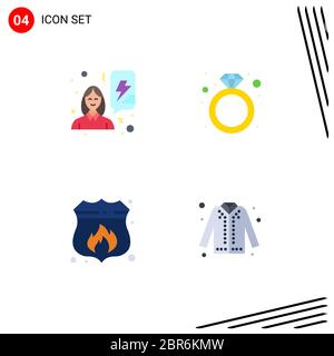 User Interface Pack of 4 Basic Flat Icons of feminism, protection, celebrate, ring, fire Editable Vector Design Elements Stock Vector