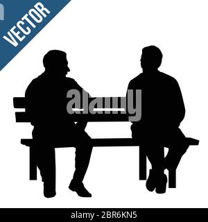Two elderly people silhouettes sitting on a park bench on white background, vector illustration Stock Vector