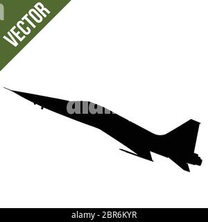 The fighter jet (F-16) silhouette on white background, vector illustration Stock Vector