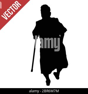 Silhouette of a elderly woman with cane on a white background, vector illustration Stock Vector