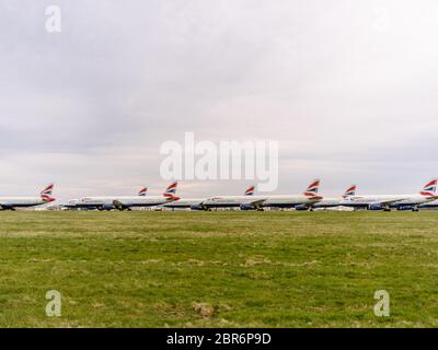Grounded British Airways Boeing A321 aircraft at Glasgow Airport amid the UK Coronavirus pandemic. Stock Photo