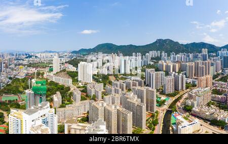 Wong Tai Sin, Hong Kong 12 May 2019: panoramic shot for the city in Hong Kong Stock Photo