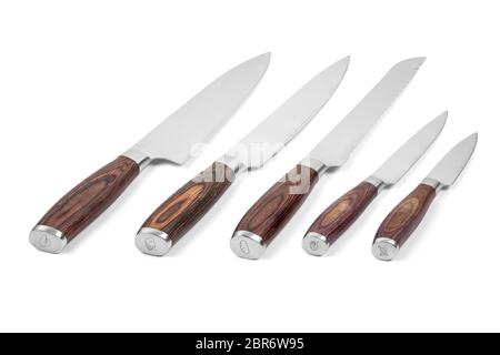 Set of kitchen knives isolated on white background with clipping path Stock Photo