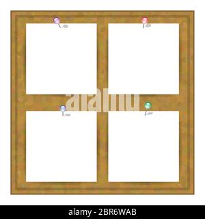 White Square Paper Set. Brown Cork Board Texture. Wood Pattern. Empty Notice Billboard. Office Banner Stock Vector