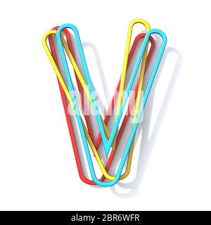 Three basic color wire font Letter V 3D rendering illustration isolated on white background Stock Photo
