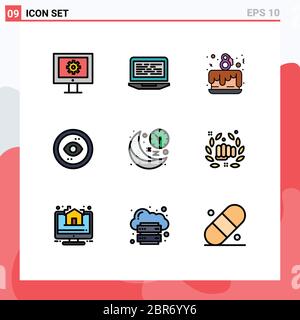 9 Creative Icons Modern Signs and Symbols of view, interface, computer, eye, celebrate Editable Vector Design Elements Stock Vector