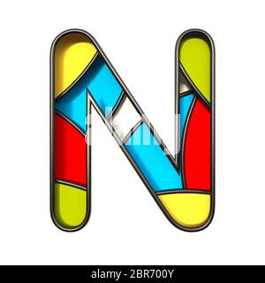 Multi color layers font Letter N 3D rendering illustration isolated on white background Stock Photo