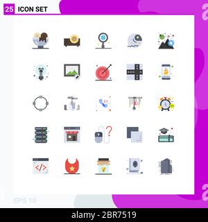 Mobile Interface Flat Color Set of 25 Pictograms of business, planet, multi media, giant, distant Editable Vector Design Elements Stock Vector