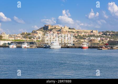 View of Milazzo town from the sea, Sicily, Italy Stock Photo