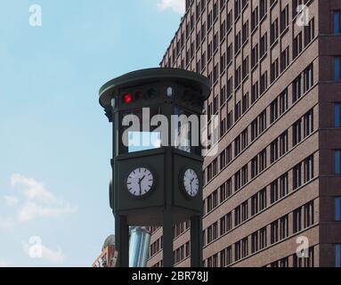 Replica of the oldest traffic light in the world in Potsdamer Platz, Berlin, Germany Stock Photo