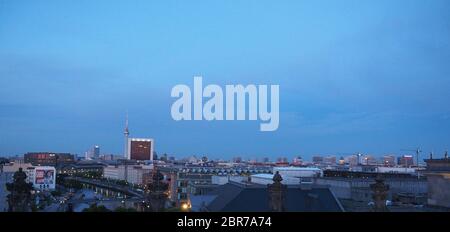 BERLIN, GERMANY - CIRCA JUNE 2019: Aerial view of the city of Berlin at night Stock Photo